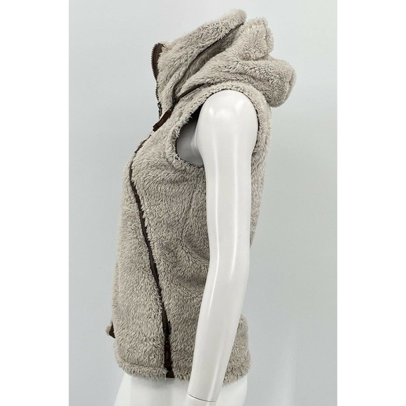 Kuhl Womens Flight Vest XS Stone Mid-Weight Fleece Zipper Pockets Stowaway Hood - Picture 4 of 9